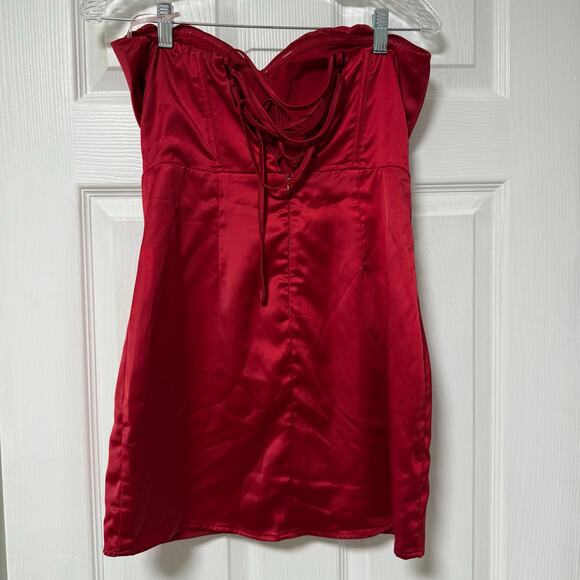 Lulus Women's Wine Red Satin Strapless Bustier Mini Dress Size Medium - Picture 10 of 10